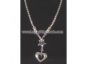 Hematitie Heart Pendant with Amethyst Beads Chain Choker Necklace